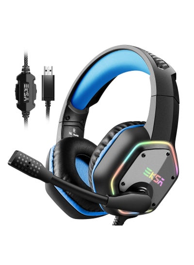 Buy E1000 Over-Ear 7.1 Surround Sound Gaming Headset with Noise Canceling Mic and RGB LED Light for PS5 PS4 Mac Laptop Blue Black in Saudi Arabia