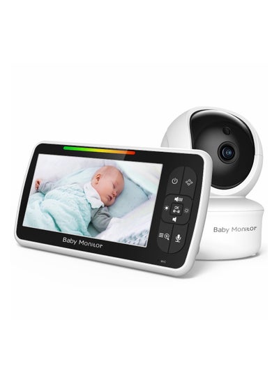 Buy Baby Monitor with Camera and Audio - 5” Display Video Baby Monitor with 3000mAh Battery, Remote Pan & Tilt, 2X Zoom, Two-Way Audio, Auto Night Vision, Temperature Sensor,Lullabies,960 Feet Range in Saudi Arabia