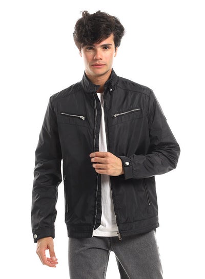 Buy Multiple Zippers Waterproof Black Band Collar Jacket in Egypt