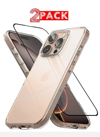 Buy 2-Pack iPhone 16 Pro Max Case & Screen Protector – Clear TPU, Ultra Slim, Shockproof, Anti-Yellowing, Scratch-Resistant Case Cover in UAE