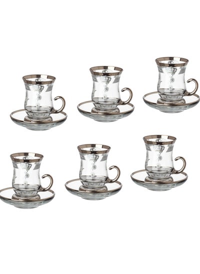 Buy A tea set of 6 tea cups + 6 Turkish crystal tea saucers with distinctive, elegant and modern designs in Saudi Arabia