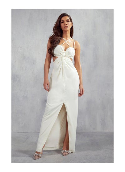 Buy Premium Ruched Twist Front Strappy Maxi Dress in UAE