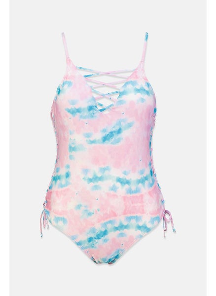 Buy Women One Piece Tie,dye Swimsuit, Pink Combo in Saudi Arabia