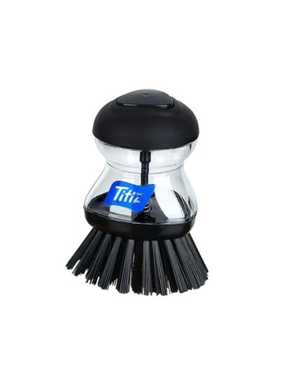 Buy Titiz soap dispensing palm dishwasher brush with bottom on top and detergent reservoir it helps you to easily clean dried stain black transparent in Egypt