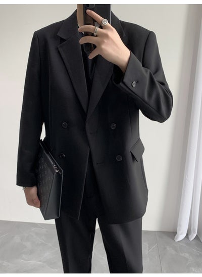 Buy Mens Retro Loose Blazer Spring AutumnBlack Black in Saudi Arabia