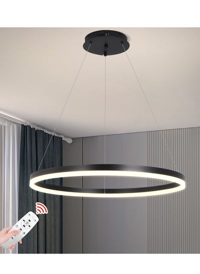 Buy Classic Circular Chandelier Dining Room Table light,Remote Dia 60cm Ring Black Modern LED Chandelier for Bedroom, Acrylic Adjustable Color Temperature Chandelier Lamp(34W,60cm) in UAE