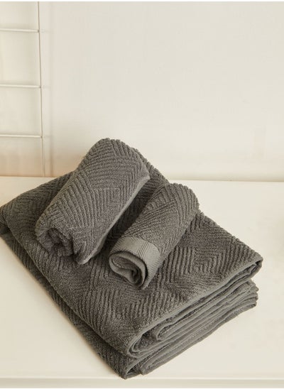 Buy Grey Set Of 3 Face Hand & Bath Towel in UAE