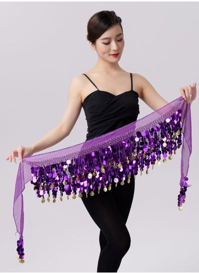 Buy Sequin Waist Chain Skirt Sparkly Belly Dance Tassel Waist Wrap Belt Skirts Party Rave Costume Purple in UAE