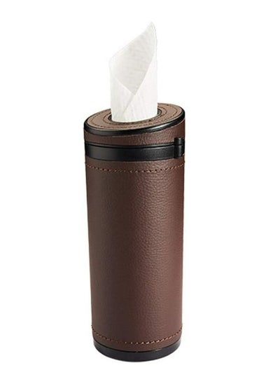 اشتري Car Tissue Tube, Cylinder Tissue Box Diameter 2.75'' PU Leather Round Tissues Container for Car Cup Holder, Up to 30 Count Tissue في السعودية