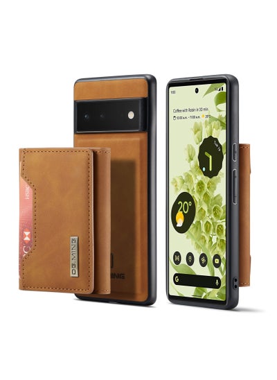 Buy Wallet Case for Google Pixel 6 Pro, DG.MING Premium Leather Phone Case Back Cover Magnetic Detachable with Trifold Wallet Card Holder Pocket (Brown) in UAE