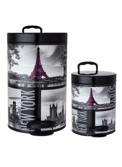 Buy Set Of 2 Italian Steel Trash Cans Large 14 liters + Small 6 Liters in Saudi Arabia