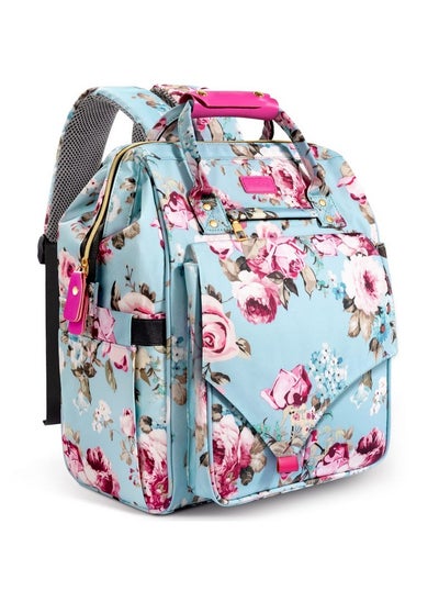 اشتري Diaper Backpack Large Capacity Multifunction Nappy Bags Waterproof Floral Insulated Durable Travel Maternity Back Pack For Baby Girls With Diaper Pad Bottle Bag (Rose Flower) في الامارات