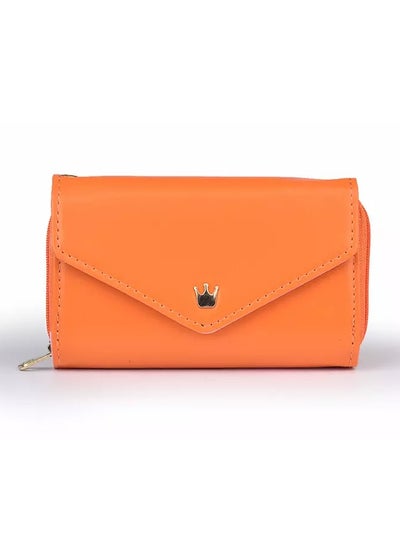 Buy Women PU Leather Zipper Wallet Multi-layer Coin Purse (Orange) in UAE