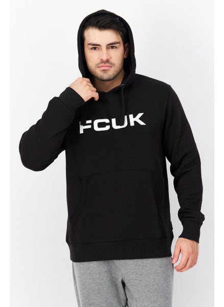 Buy Men Hooded Brand Logo Long Sleeves Sweatshirt, Black/White in UAE