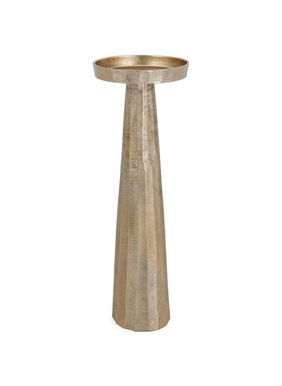 اشتري Clay Pillar Candle Holder, Gold - 12x40 cm في الامارات