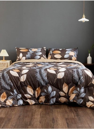 Buy Reversible Comforter set of 4 pieces 220*240cm Leaves Design, Cedar Brown Color. in UAE