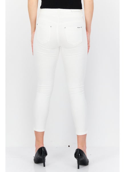 Buy Women Regular Fit Plain Stretchable Denim Jeans, White in UAE