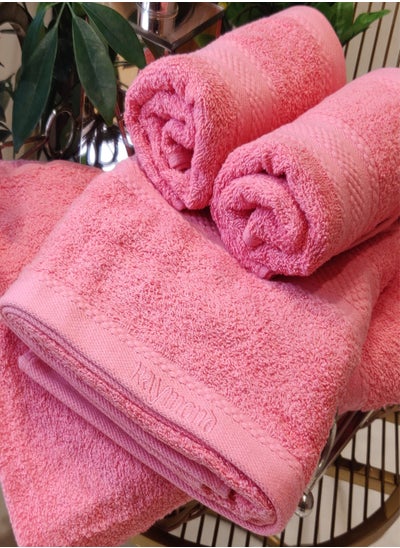 Buy Raymond Home 100 % Cotton Quick Dry Highly Absorbent Thick Bath Towel and Hand Towel for Hotel Spa and Home Highly Soft 500 GSM Coral Color -  (2 Bath Towel  & 2 Hand Towel)- (70 * 140 CM) in Saudi Arabia