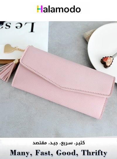 Buy Long Wallet Ultra-thin Girls' Coin Purse Large Capacity Pendant Wallet Simple College Student Mini Version Card Holder Pink in Saudi Arabia