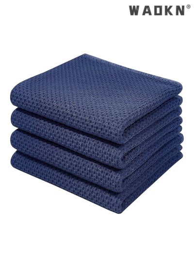 Buy 4-Piece Cotton Waffle Weave Kitchen Dish Cloths & Tea Towels Set - Ultra-Soft, Super Absorbent, & Rapid Drying for Everyday Use（34x34CM，Blue） in Saudi Arabia