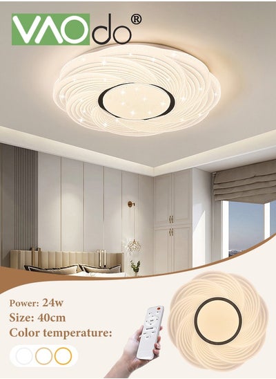 Buy 40CM LED Flush Mount Ceiling Light Fixture with Remote Control 24w Eye Protection 3 Color Lights Selectable Dimmable Ceiling Lights for Bedroom Dining Room Kitchen Hallway in Saudi Arabia