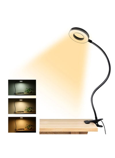 Buy USB Clip Table Lamp Bedside Reading Light with 3 Color Modes Black in UAE