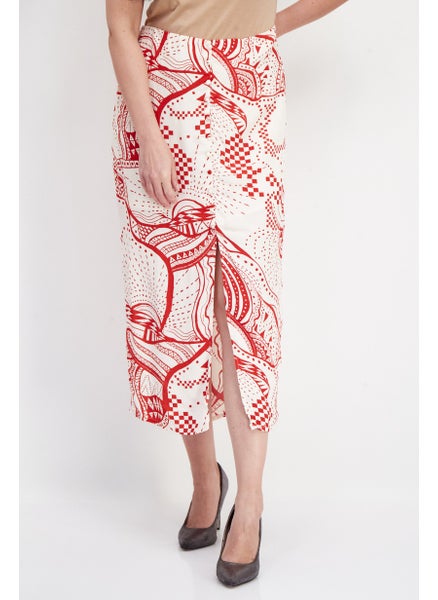 Buy Women All Over Print Midi Skirts, Red Combo in UAE