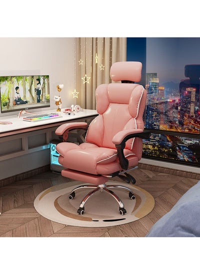 Buy Gaming Chair, PU Leather High-Back Adjustable Computer Chair with Ergonomic Lumbar Support, Headrest, and Armrests,Pink in Saudi Arabia