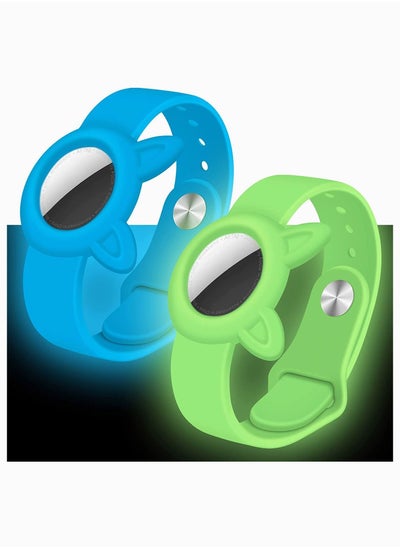 اشتري Wristbands for Apple Airtag, SYOSI Soft Silicone Watch Band, Anti-lost, Waterproof and Sweatproof Portable Wrist Strap Elderly Children, 2Pcs (Fluorescent Blue+Fluorescent Green) في السعودية