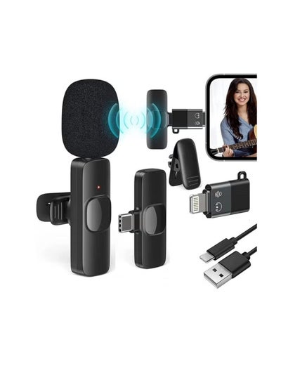 اشتري K8 Wireless Microphone 2.4GHz 2 in 1 Digital Mini Portable Recording Clip Mic with Receiver For iPhone في مصر