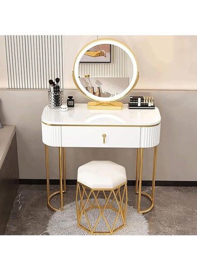 Buy Dressing Table with LED Lighted Mirror, Dressing Table Set with Padded Stool, Dressing Table for Girls Bedroom, Dressing Table in UAE