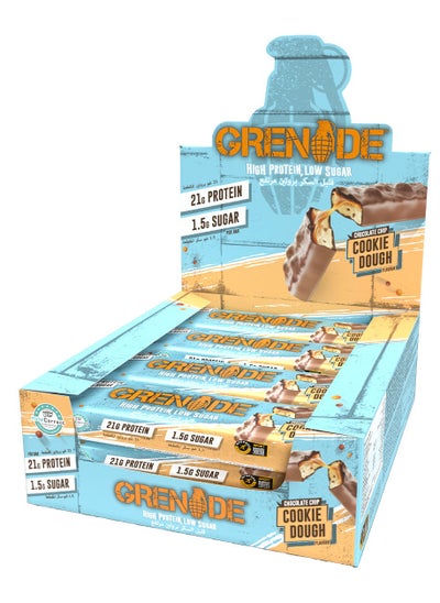 Buy Grenade High Protein, Low Sugar Bar - Chocolate Chip Cookie Dough, 12 x 60 g in UAE