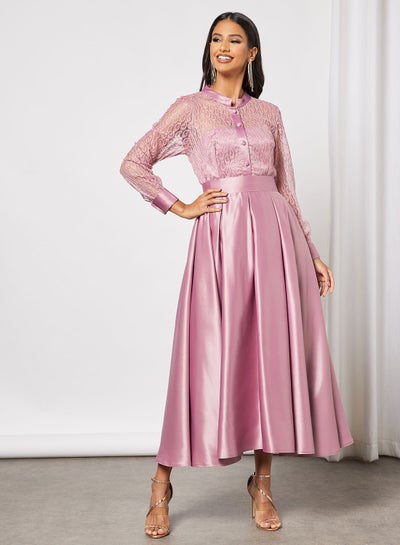 Buy Long Sleeved Lace Bodice Dress in UAE