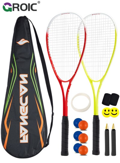 Buy 1 Pair Squash Racket Set for Adults, 27 Inch Squash Racket Tennis Racket for Beginner and Professional with 6 Squash Balls,  2 Vibration Damper, 2 Handles Grips, 2 Tennis Bag, 2 Sports Wristband in Saudi Arabia
