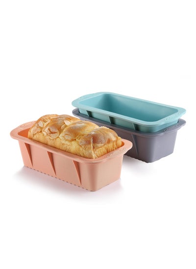 اشتري Silicone Bread Loaf Pan, 3PCS Easy Release Loaf Pan, Non-Stick Baking Mould Perfect for Homemade Bread, Cakes, Microwave Dishwasher Safe (3 Colors) في السعودية