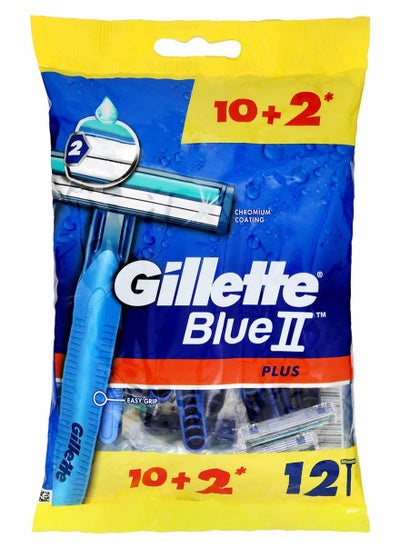 اشتري Gillette Blue II Plus Disposable Razors 10 + 2 free Razors في مصر