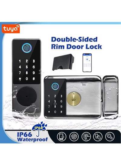 Buy Tuya WiFi IP66 Waterproof Smart Door Lock, Outdoor Garden Double Side Fingerprint Lock, IC Card Code Key Remote App Home Electronic Rim Lock, Keyless Access Electronic Lock in Saudi Arabia