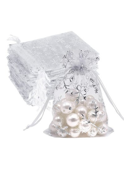 اشتري 100Pcs Snowflake Organza Gift Bags Christmas 3.9 X 4.7 Inch Small White Mesh Jewelry Pouches Little Drawstring Candy Bags في الامارات