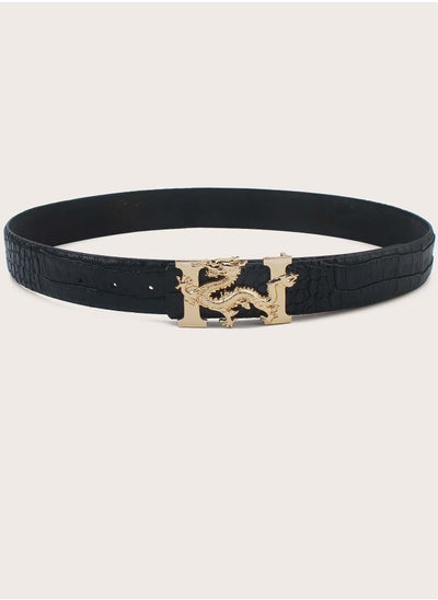 Buy Men Dragon Decor Croc Embosses PU Belt in UAE