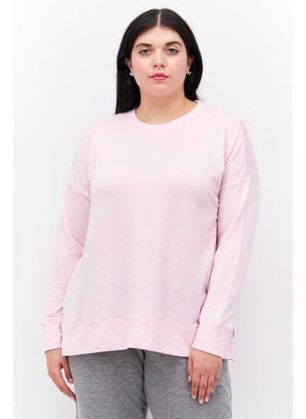 Buy Women Crew Neck Long Sleeve Plain Sweatshirt, Pink Heart in UAE