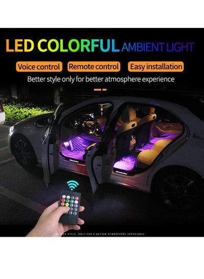 Buy LED Car Foot Light Ambient Lamp With Remote Music Control Multiple Modes Automotive Interior Decorative Lights 12V in Saudi Arabia