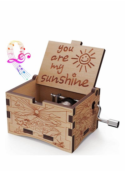 اشتري Wooden Music Box, Wooden Engraved Vintage Hand Cranked Music Boxes, Gift for Child Toddler Girls Daughter Mother Love Women(You are My Sunshine) في الامارات