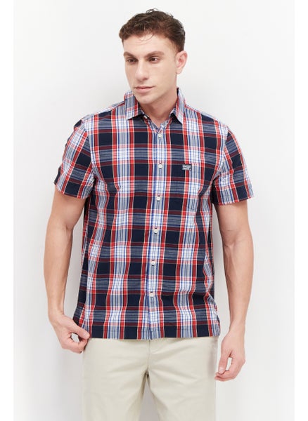 Buy Men Regular Fit Plaid Short Sleeve Casual Shirt, Blue/Red Combo in UAE