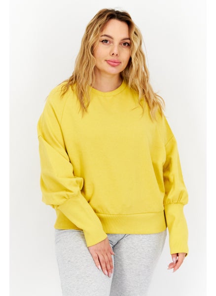 اشتري Women Crew Neck Long Sleeve Plain Sweatshirt, Yellow في السعودية