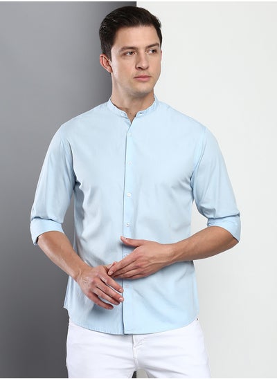 Buy Men's Solid Slim Fit Cotton Casual Shirt with Spread Collar & Full Sleeves. in UAE