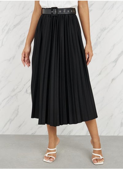 Buy Pleated Belted A-Line Midi Skirt in Saudi Arabia