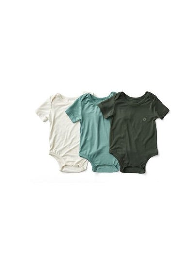 اشتري Set of 3 Organic Bamboo Spandex Bodysuit Gift set 0-3m- White/Soft Sage/ Dark Green في الامارات