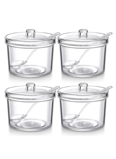 اشتري Clear Acrylic Sugar Bowl With Lid And Spoon For Coffee Bar AccessoriesCereal Bowls Tea Kitchen Countertop Canisters & Baking for Sugar Salt Spices Condiments 7.1 oz في الامارات