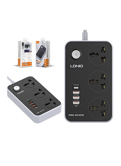 Buy Power Strip With 3 Ways Power Socket (4 USB Port 38W, Fast Charging USB-C) 2500 Watt - SC3412 in Egypt