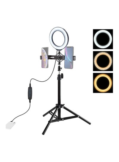 Buy 6.2 inch LED Ring Vlogging Photography Video Light Kits Live Broadcast Dual Phone Bracket USB 3 Modes Dimmable with 70cm Tripod Mount for Make-up and YouTube Video vlogging Equipment in UAE